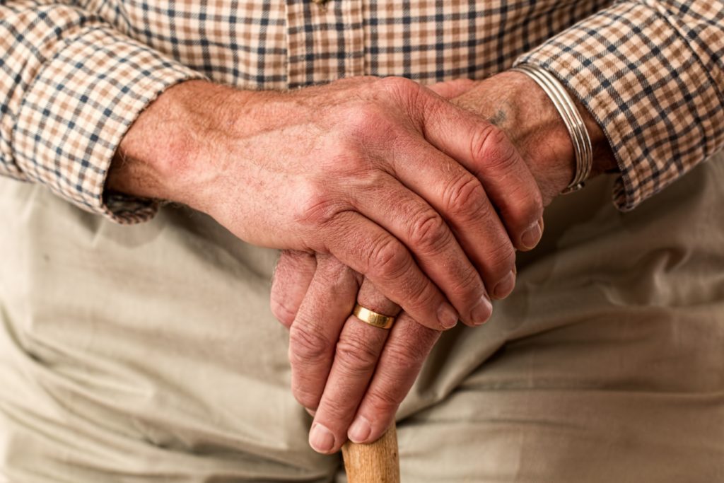closeup of senior man's hands